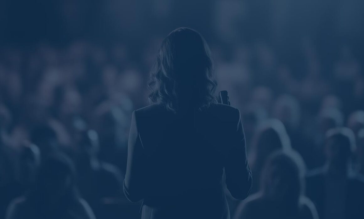 Woman speaking at podium background